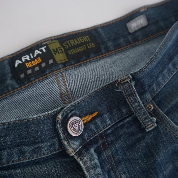 Ariat Rebar M5 Straight Leg Dark Wash Cowboy Western Denim Blue Jeans 35X32 - Picture 9 of 12